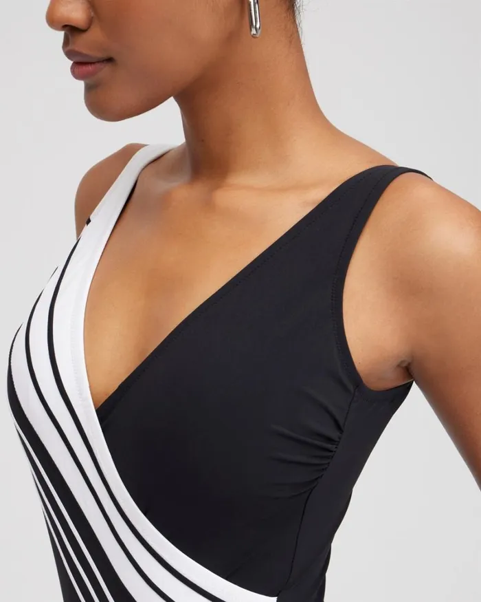 Chico039s Swim Gottex Vneck One Piece Swimsuit Blackwhite 8211 Clothing