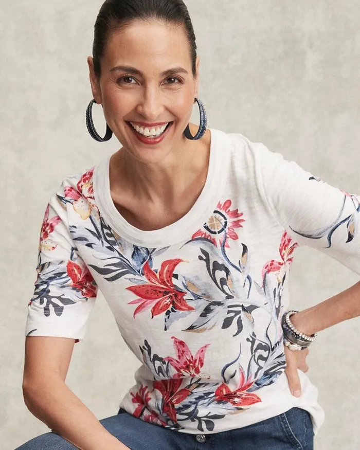 Chico039s Tees Floral Scoop Neck Tee Alabaster 8211 Clothing