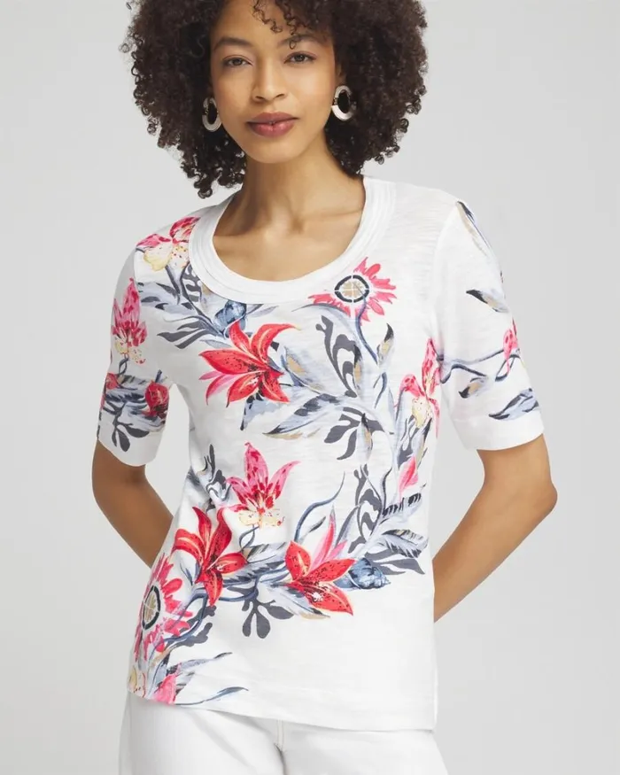 Chico039s Tees Floral Scoop Neck Tee Alabaster 8211 Clothing
