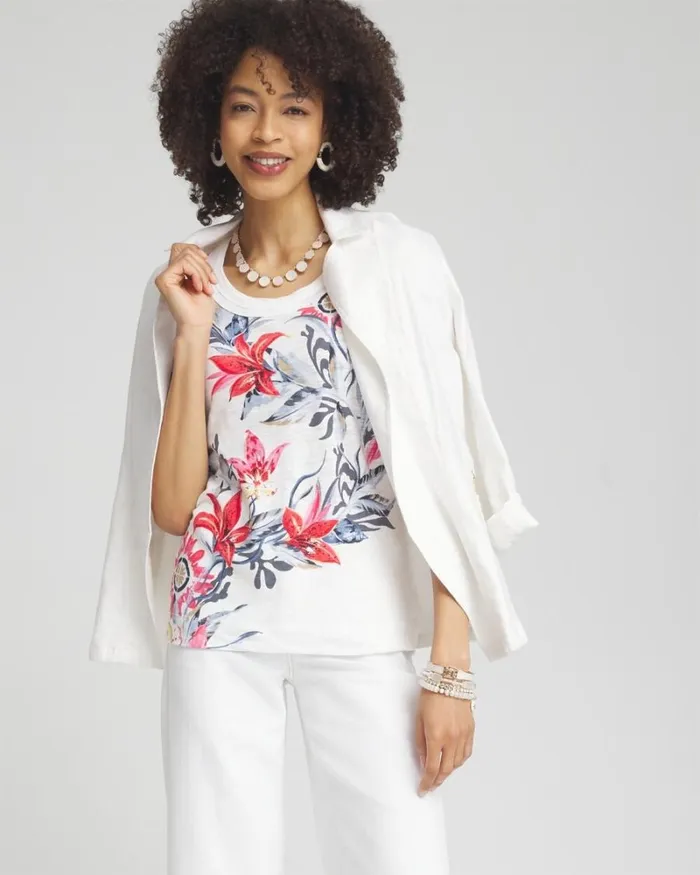 Chico039s Tees Floral Scoop Neck Tee Alabaster 8211 Clothing