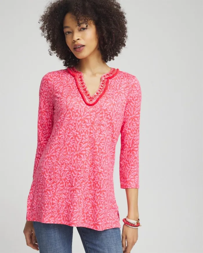 Chico039s Tees Linen Reef Embellished Tunic Watermelon Punch 8211 Clothing
