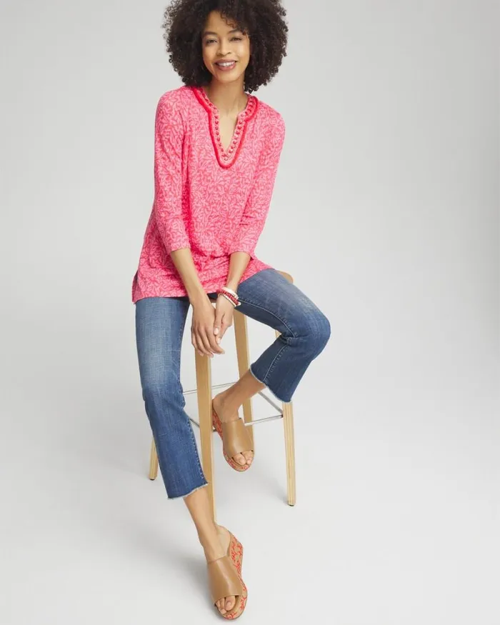 Chico039s Tees Linen Reef Embellished Tunic Watermelon Punch 8211 Clothing