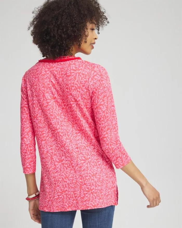 Chico039s Tees Linen Reef Embellished Tunic Watermelon Punch 8211 Clothing