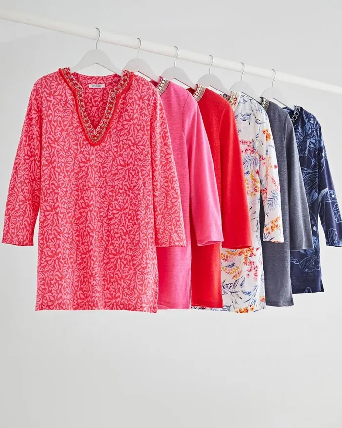 Chico039s Tees Linen Reef Embellished Tunic Watermelon Punch 8211 Clothing