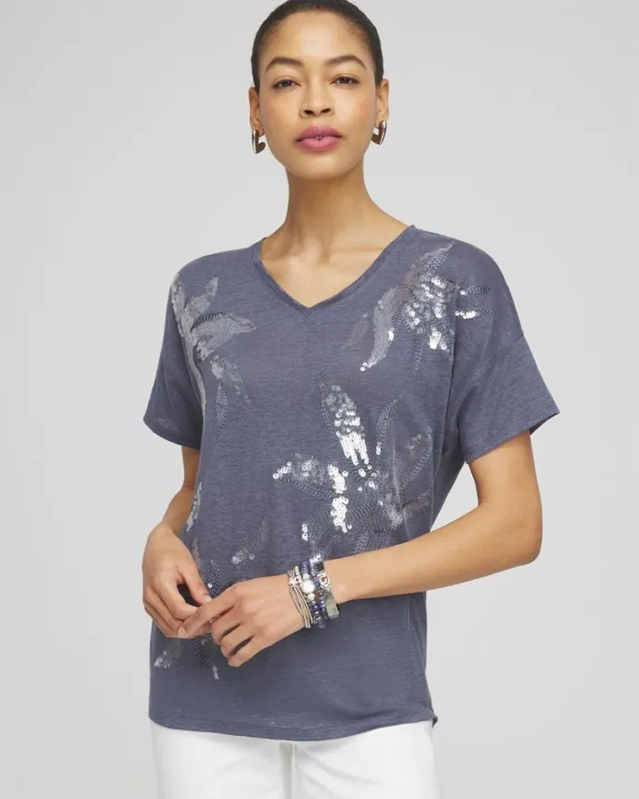 Chico039s Tees Slate Linen Sequin Tee Soft Slate 8211 Clothing