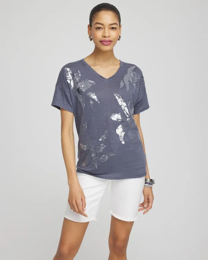 Chico039s Tees Slate Linen Sequin Tee Soft Slate 8211 Clothing