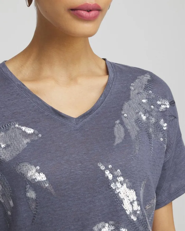 Chico039s Tees Slate Linen Sequin Tee Soft Slate 8211 Clothing