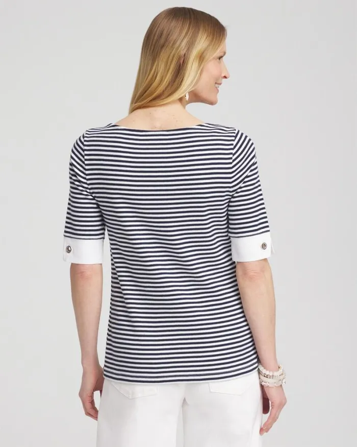 Chico039s Tees Stripe Grommet Detail Tee Classic Navy 8211 Clothing