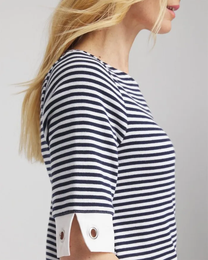 Chico039s Tees Stripe Grommet Detail Tee Classic Navy 8211 Clothing