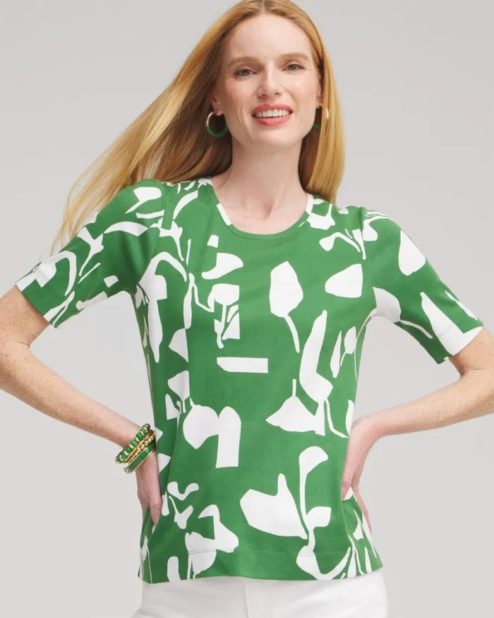 Chico039s Tops Abstract Everyday Elbow Sleeve Tee Verdant Green 8211 Clothing Chico039s Tops Abstract Everyday Elbow Sleeve Tee Verdant Green 8211 Clothing