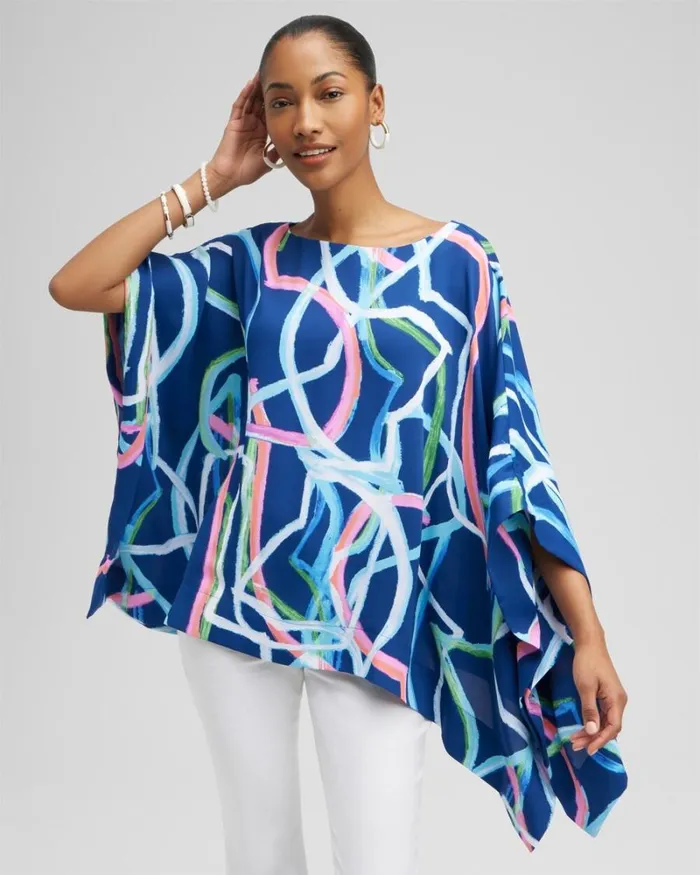 Chico039s Tops Abstract Lines Poncho Classic Navy 8211 Clothing