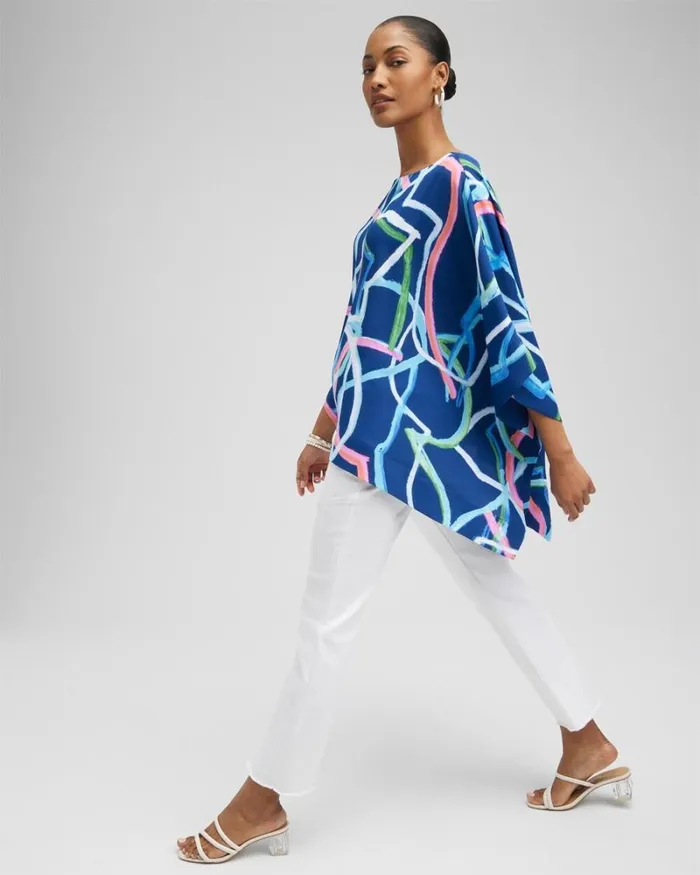 Chico039s Tops Abstract Lines Poncho Classic Navy 8211 Clothing