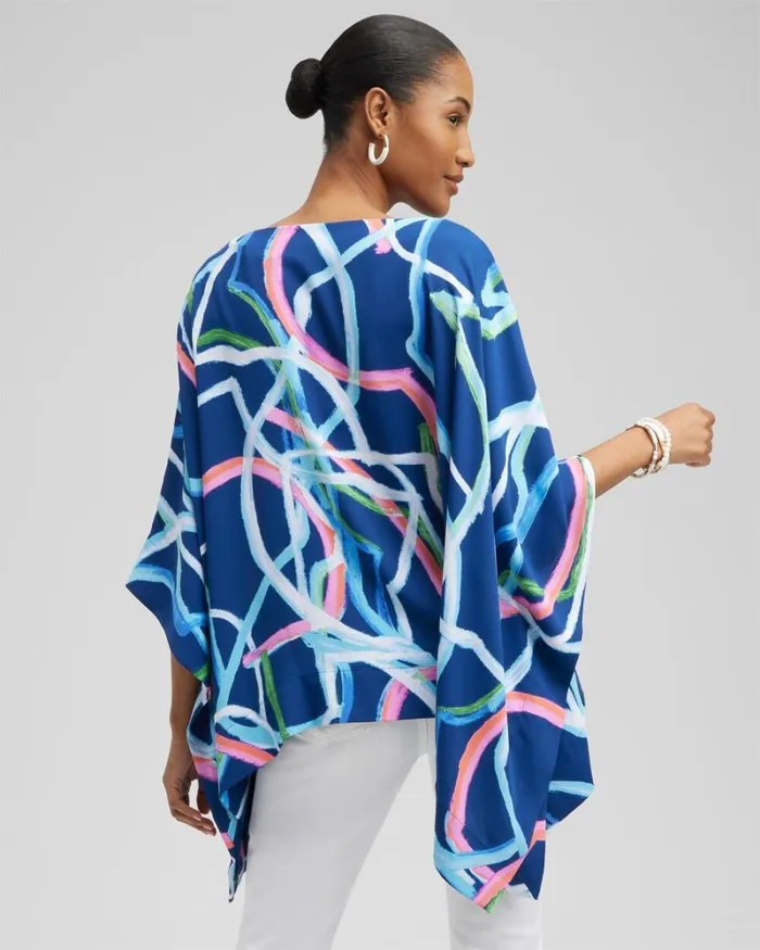 Chico039s Tops Abstract Lines Poncho Classic Navy 8211 Clothing