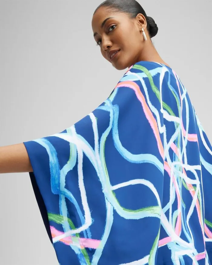Chico039s Tops Abstract Lines Poncho Classic Navy 8211 Clothing