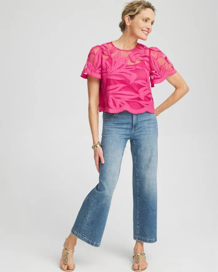 Chico039s Tops Applique Cut Work Top Alabaster 8211 Clothing