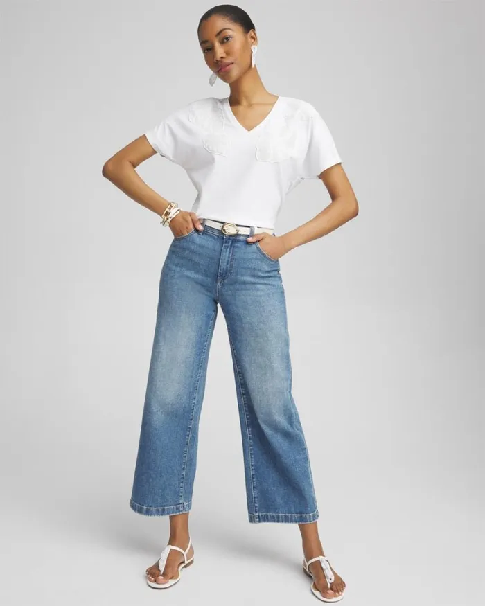 Chico039s Tops Beaded Cotton Stretch Tee Alabaster 8211 Clothing
