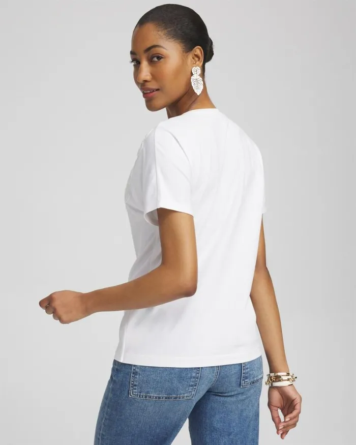 Chico039s Tops Beaded Cotton Stretch Tee Alabaster 8211 Clothing