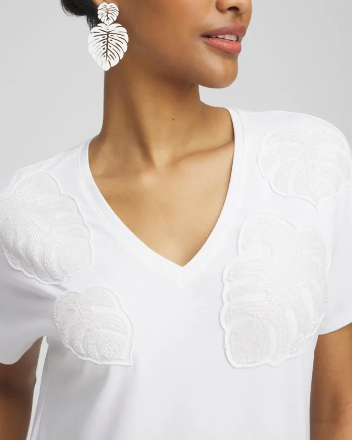 Chico039s Tops Beaded Cotton Stretch Tee Alabaster 8211 Clothing