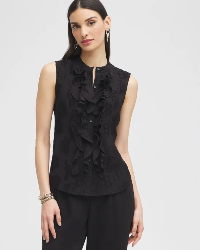 Chico039s Tops Black Label Ruffle Blouse Black 8211 Clothing