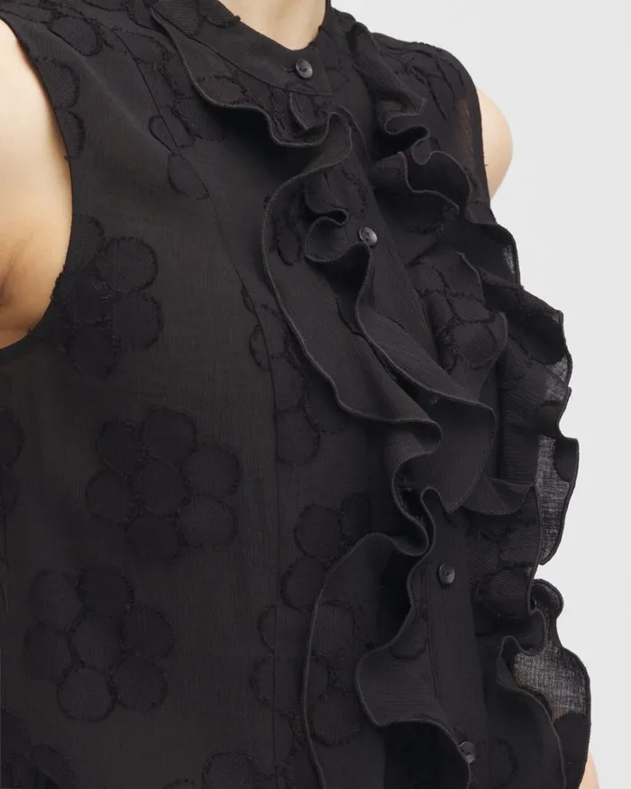 Chico039s Tops Black Label Ruffle Blouse Black 8211 Clothing