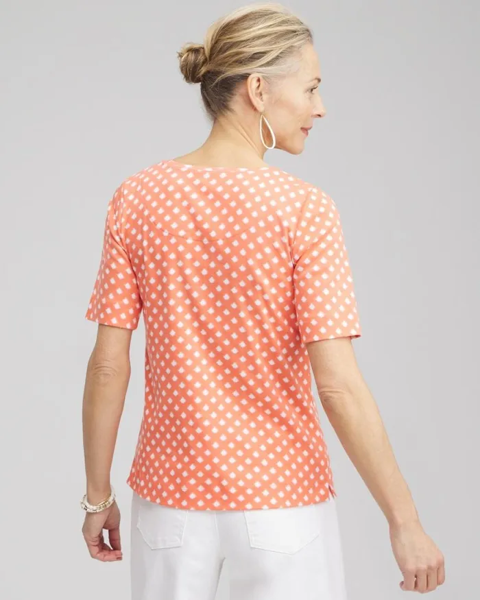 Chico039s Tops Checkered Everyday Elbow Sleeve Tee Nectarine 8211 Clothing