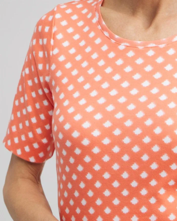 Chico039s Tops Checkered Everyday Elbow Sleeve Tee Nectarine 8211 Clothing