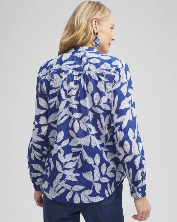 Chico039s Tops Cotton Leaf Print Shirt Evening Eclipse 8211 Clothing