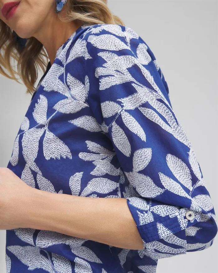 Chico039s Tops Cotton Leaf Print Shirt Evening Eclipse 8211 Clothing