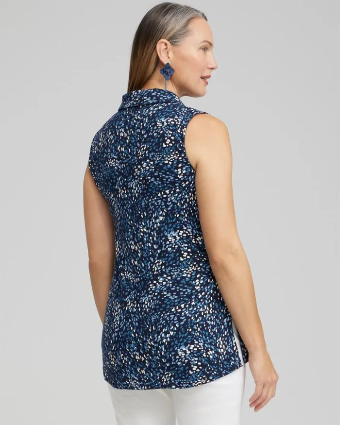 Chico039s Tops Dot Print Collared Tunic Tank Classic Navy 8211 Clothing