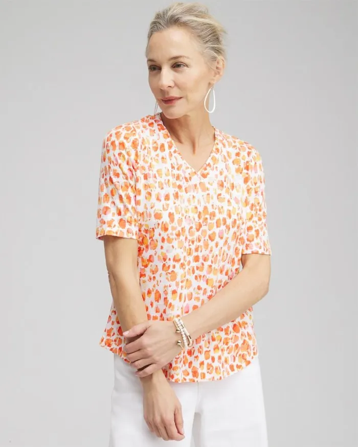 Chico039s Tops Dots Elbow Sleeve Aline Tee Nectarine 8211 Clothing