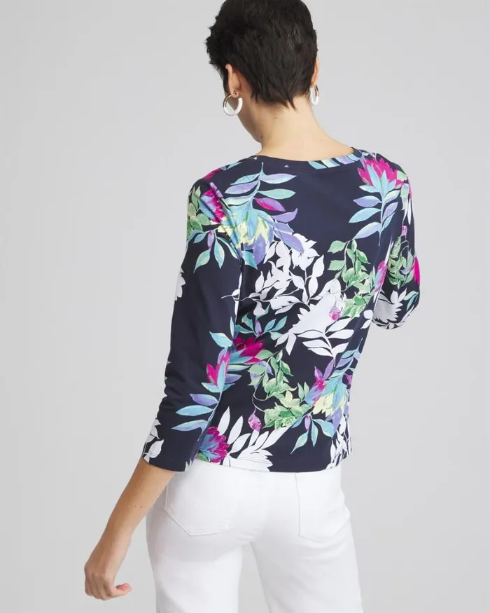 Chico039s Tops Floral 34 Sleeve Perfect Tee Classic Navy 8211 Clothing