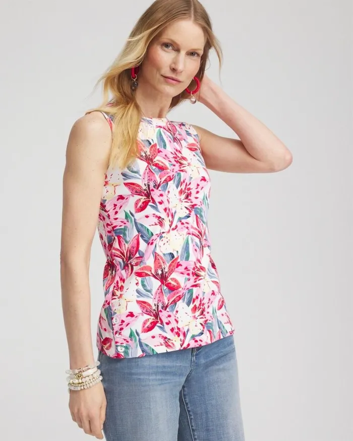 Chico039s Tops Floral Button Detail Tank Delightful Pink 8211 Clothing