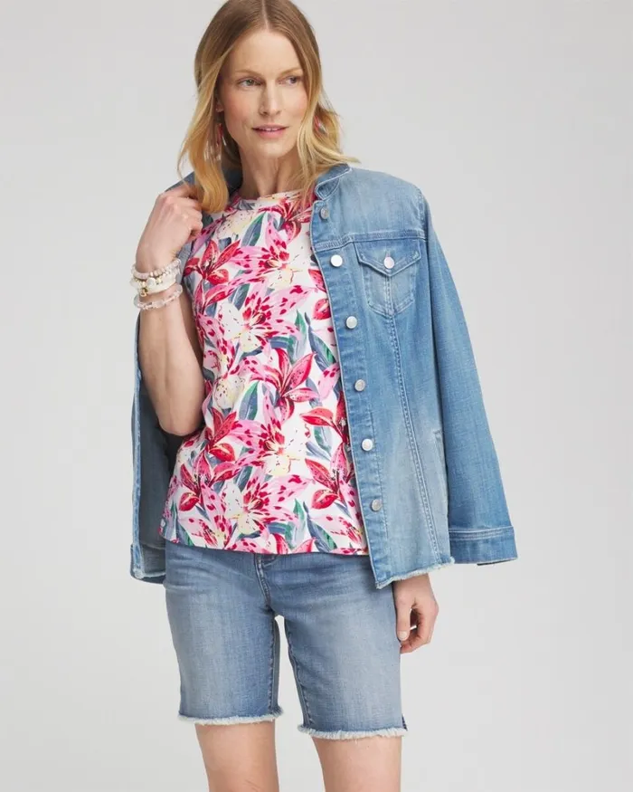 Chico039s Tops Floral Button Detail Tank Delightful Pink 8211 Clothing