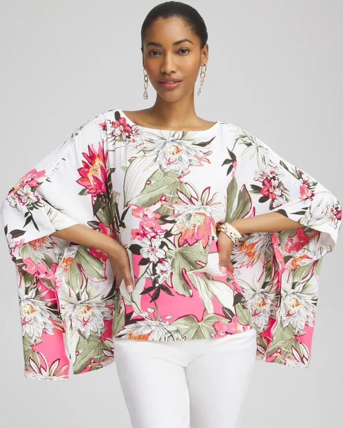 Chico039s Tops Floral Poncho Primordial Forest 8211 Clothing