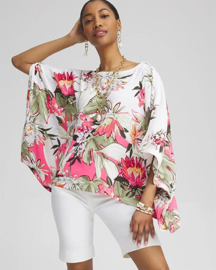 Chico039s Tops Floral Poncho Primordial Forest 8211 Clothing