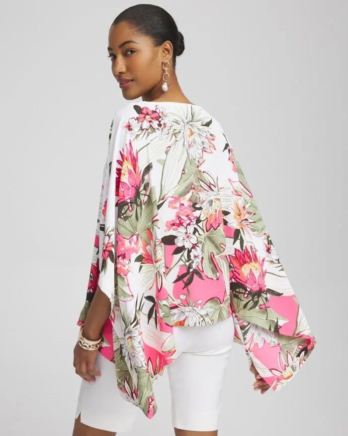 Chico039s Tops Floral Poncho Primordial Forest 8211 Clothing