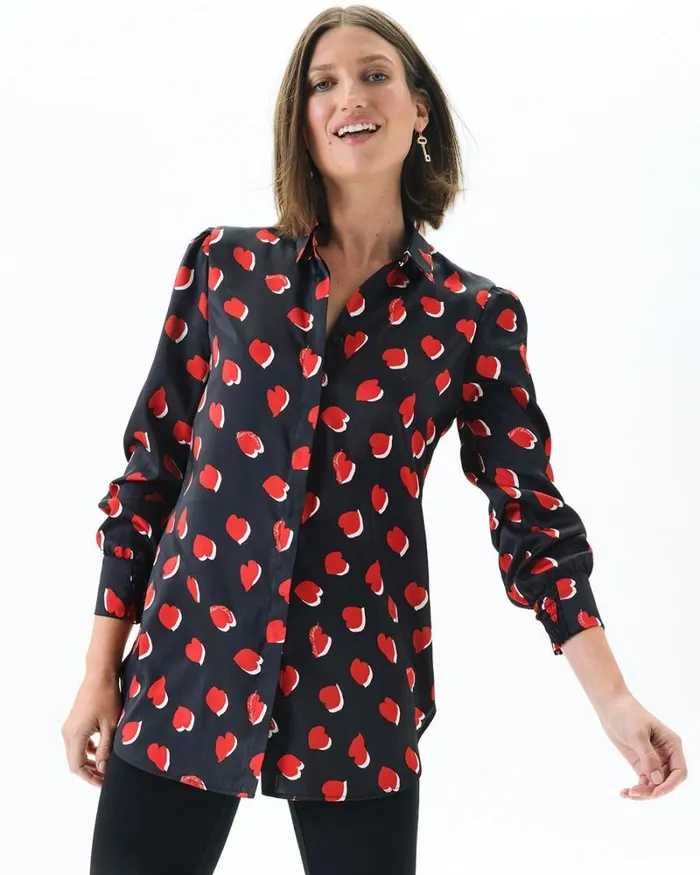 Chico039s Tops Heart Print Tunic Black 8211 Clothing