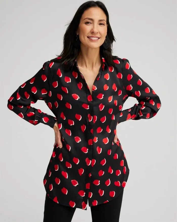 Chico039s Tops Heart Print Tunic Black 8211 Clothing