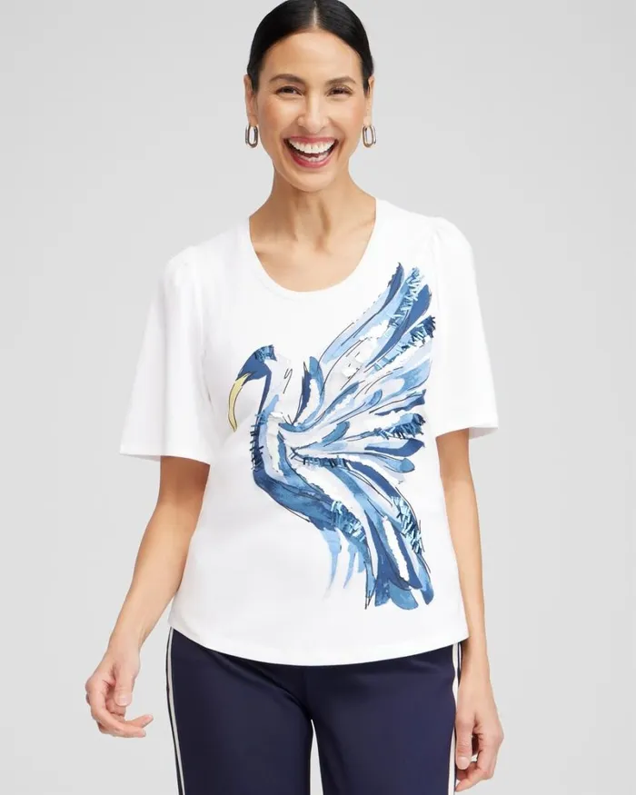 Chico039s Tops Ibis Print Flutter Sleeve Tee Alabaster 8211 Clothing