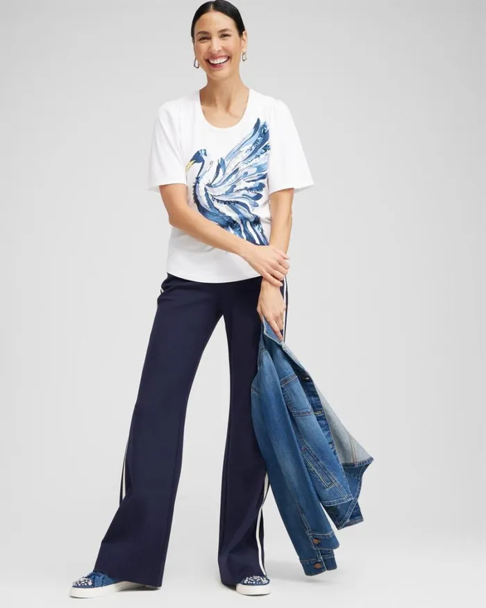 Chico039s Tops Ibis Print Flutter Sleeve Tee Alabaster 8211 Clothing