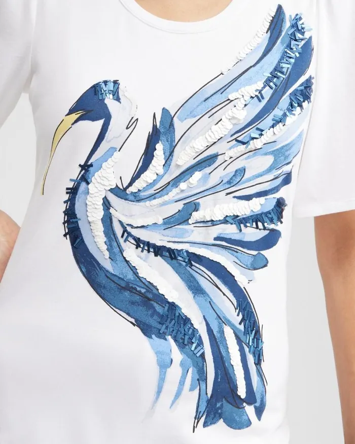 Chico039s Tops Ibis Print Flutter Sleeve Tee Alabaster 8211 Clothing