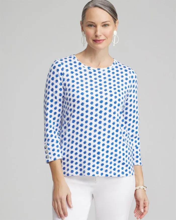 Chico039s Tops Ikat 34 Sleeve Button Tee Classic Navy 8211 Clothing