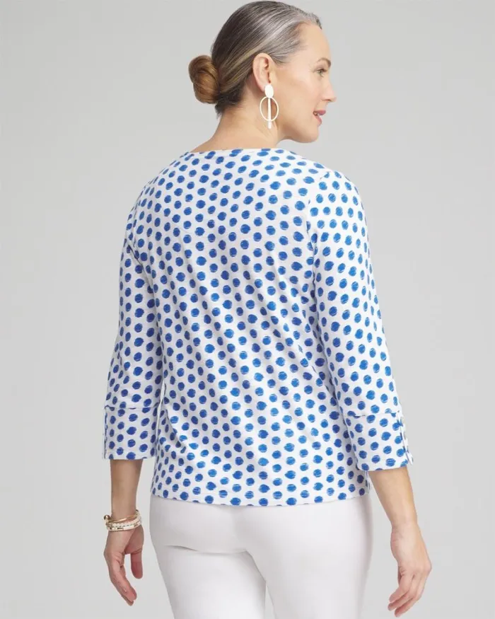Chico039s Tops Ikat 34 Sleeve Button Tee Classic Navy 8211 Clothing