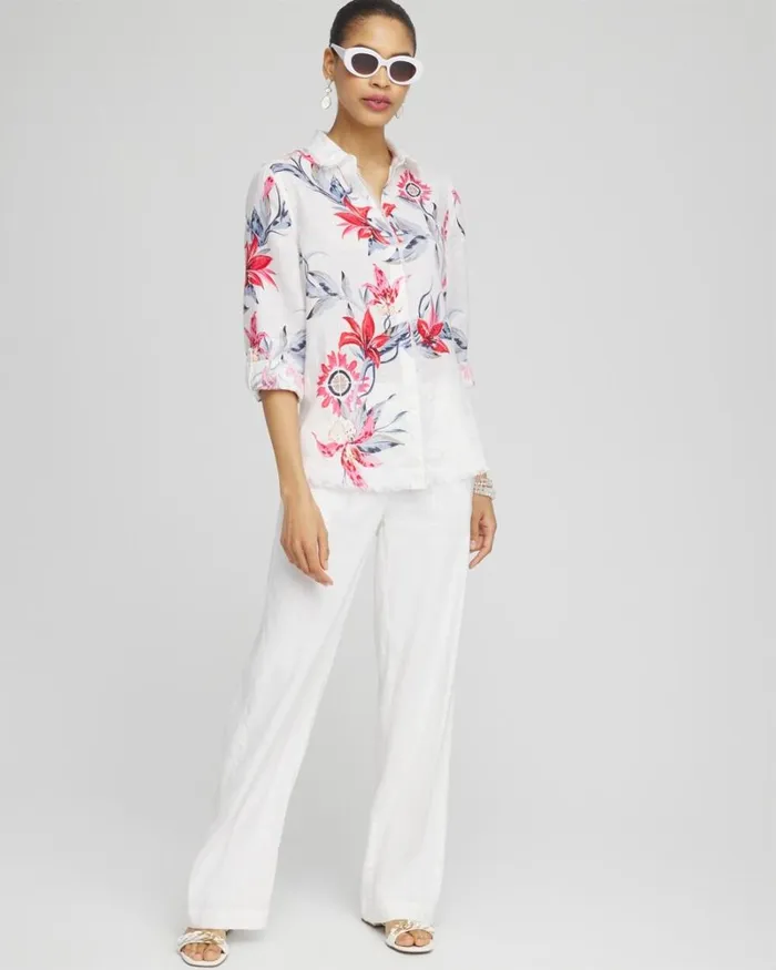 Chico039s Tops Linen Floral Fringe Shirt Alabaster 8211 Clothing