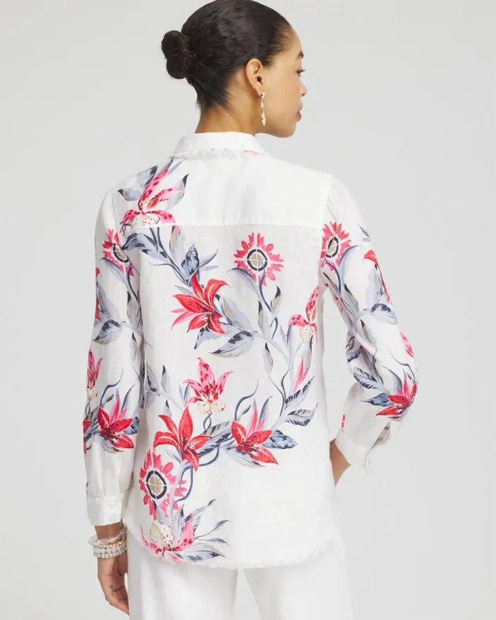 Chico039s Tops Linen Floral Fringe Shirt Alabaster 8211 Clothing