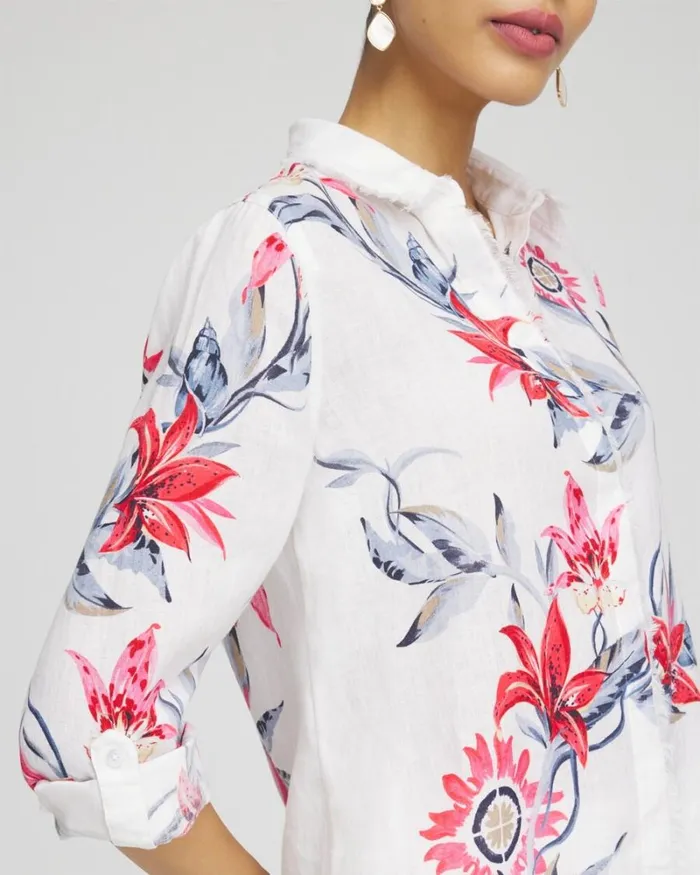 Chico039s Tops Linen Floral Fringe Shirt Alabaster 8211 Clothing