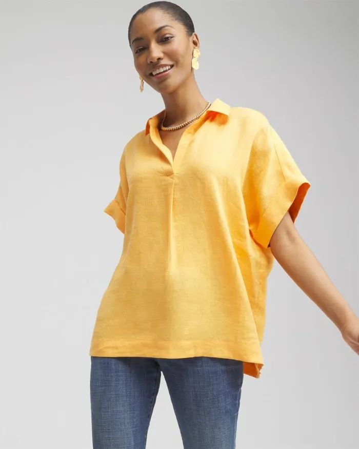 Chico039s Tops Linen Popover Top Mango Sorbet 8211 Clothing