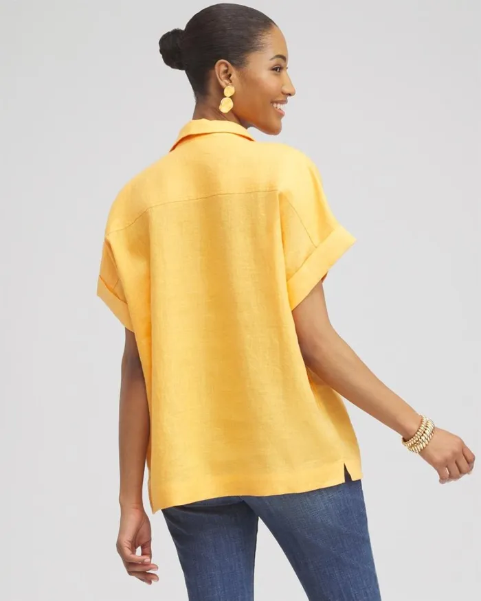Chico039s Tops Linen Popover Top Mango Sorbet 8211 Clothing