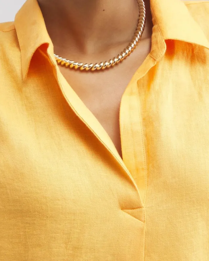Chico039s Tops Linen Popover Top Mango Sorbet 8211 Clothing