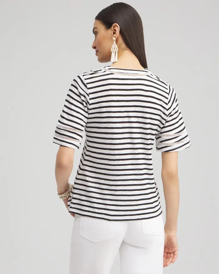 Chico039s Tops Linen Stripe Ladder Lace Tee Alabaster 8211 Clothing
